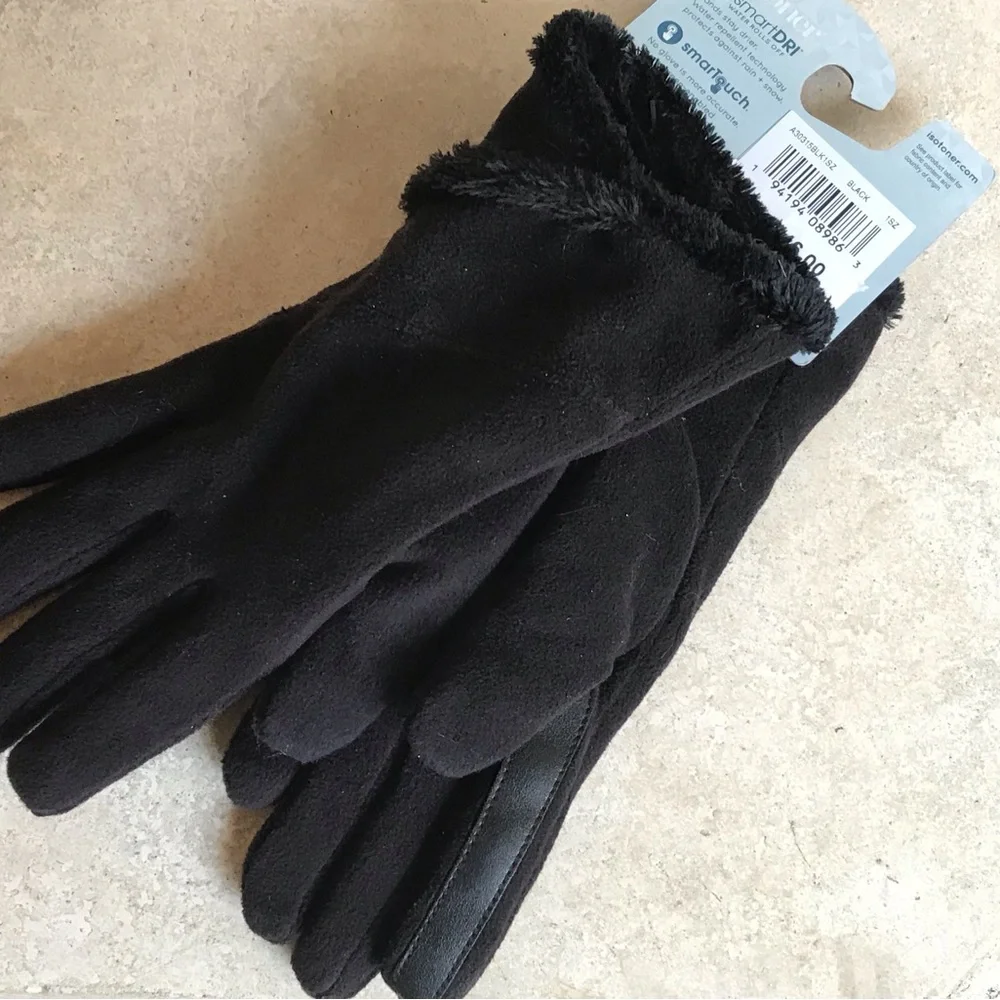 ISOTONER SMART DRY GLOVES LUXURIOUS WARM BLACK WATER REPELLENT 1 SIZE